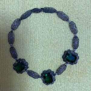 Elegant sterling silver bracelet with green stones 8”L custom hand made